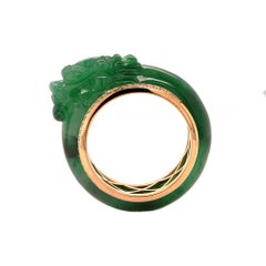 Fei Liu Dragon Jade and Diamond 18 Karat Yellow Gold Ring - Size M1/2