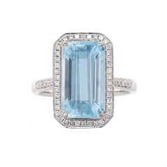 Fei Liu Emerald-Cut Aquamarine Diamond 18 Karat White Gold Dress Ring