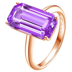 Fei Liu Emerald Cut Purple Amethyst 18 Karat Rose Gold Cocktail Ring
