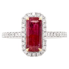 Fei Liu Emerald-Cut Ruby Diamond 18 Karat White Gold Dress Ring