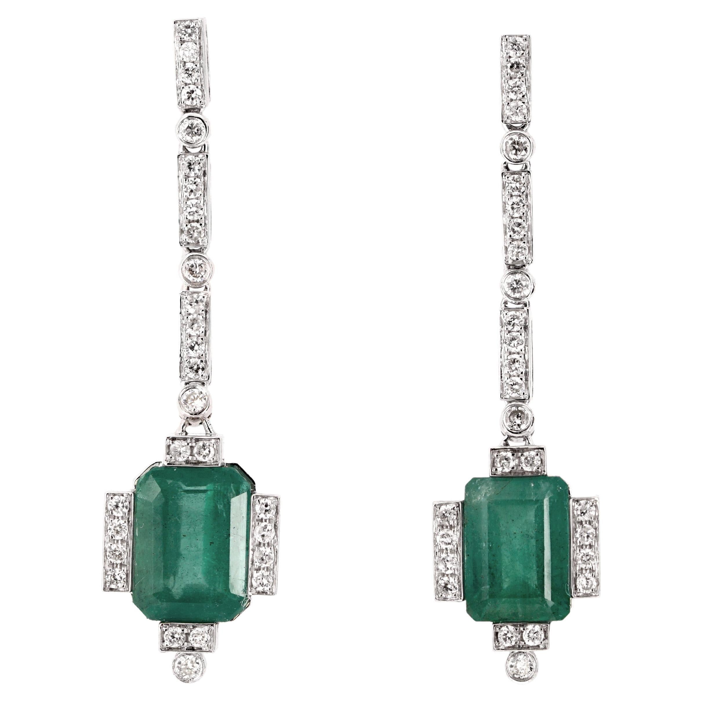 Fei Liu Emerald Diamond 18 Karat Gold Drop Earrings