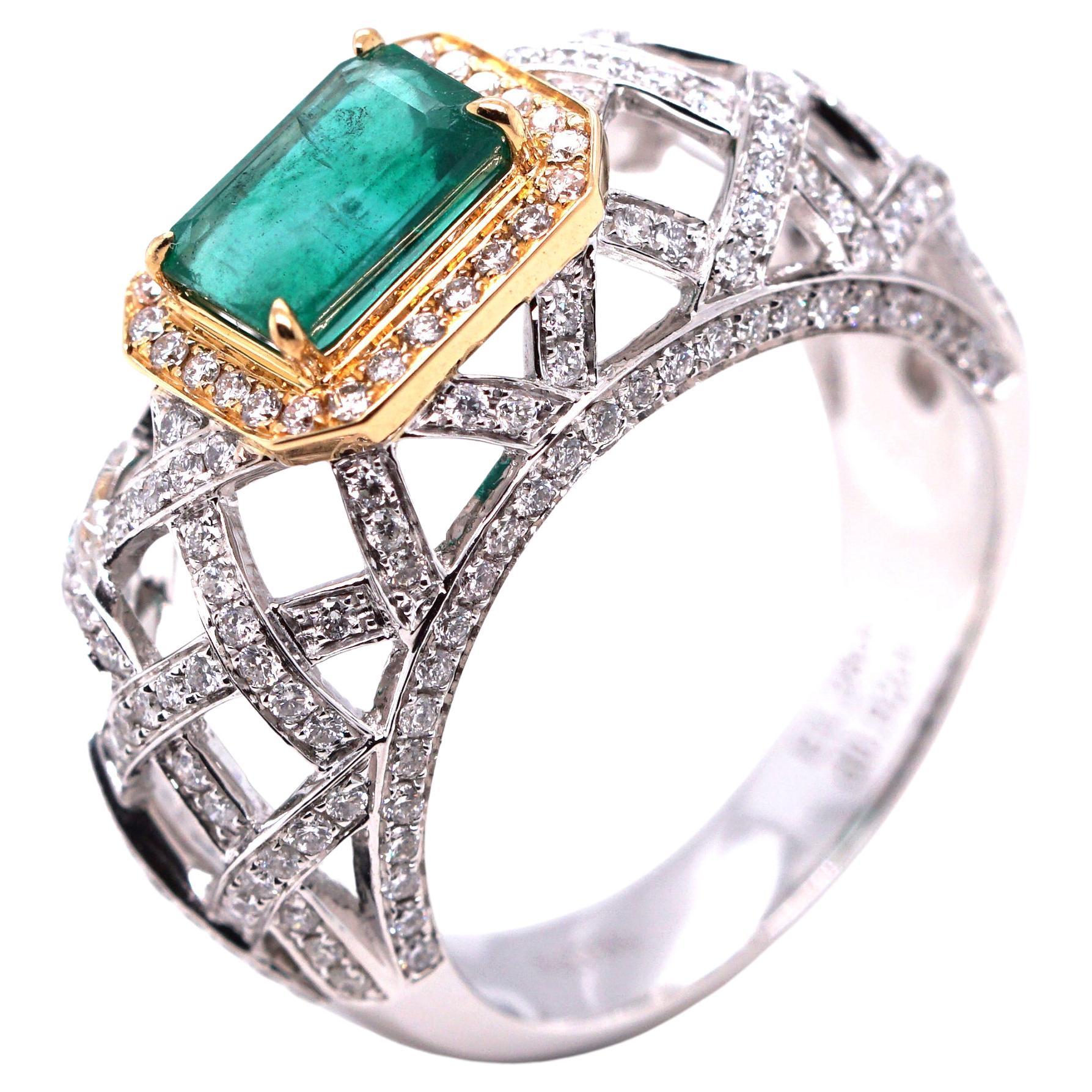 Fei Liu Emerald Diamond 18 Karat Two-Tone Gold Lattice Ring