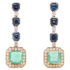 Fei Liu Emerald, Diamond and Sapphire 18 Karat Gold Drop Earrings