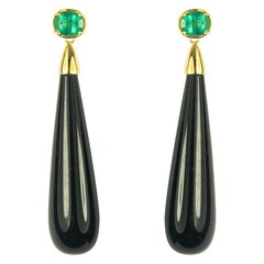 Fei Liu Emerald Onyx 18 Karat Yellow Gold Drop Earrings