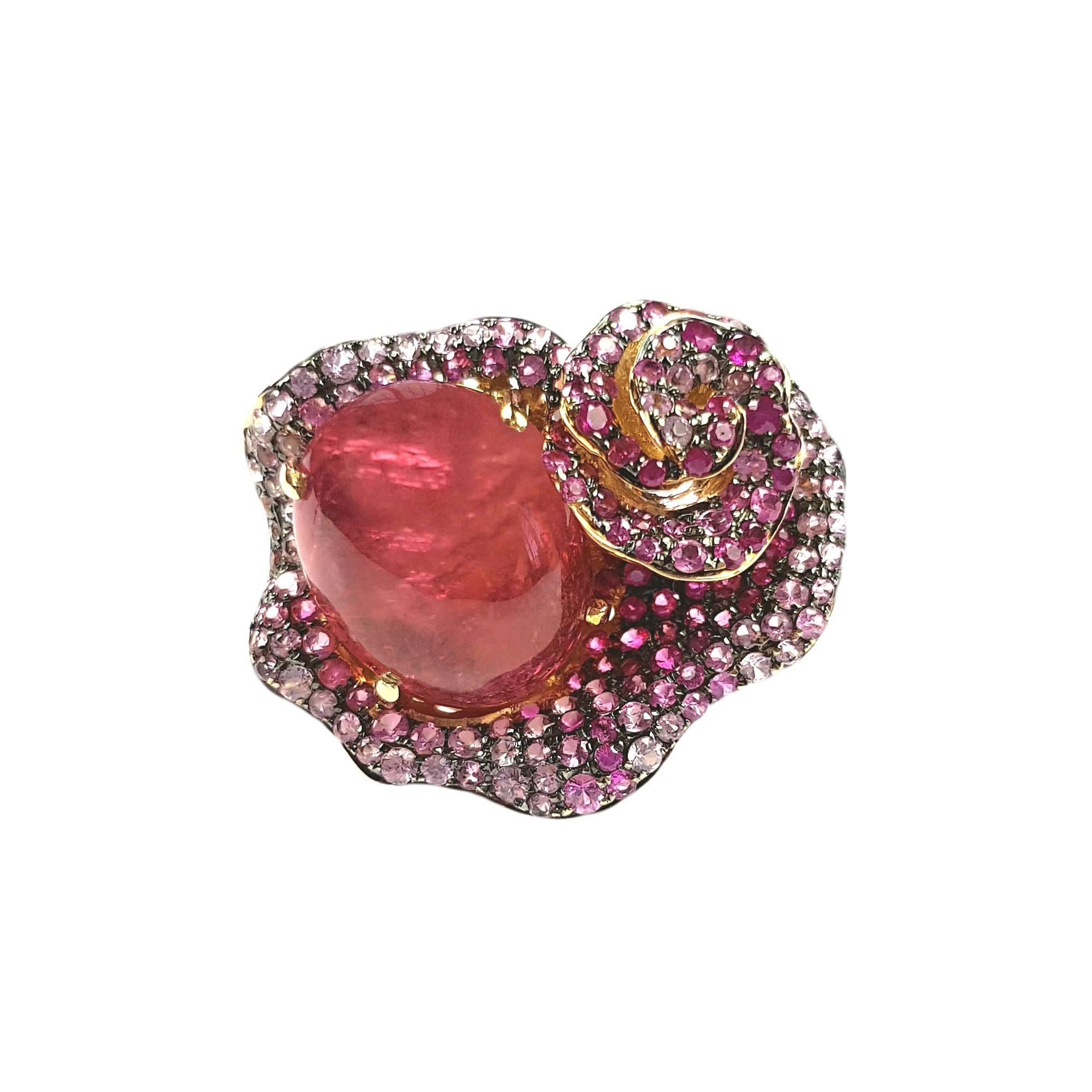 Contemporary Fei Liu Rubellite Tourmaline Pink Sapphire 18 Karat Rose Gold Cocktail Ring