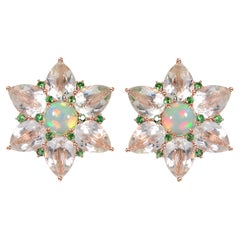 Fei Liu Flower Crystal Opal Demantoid 18 Karat Rose Gold Stud Earrings