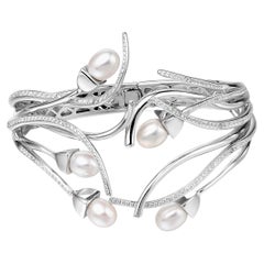 Bracelet jonc Fei Liu en argent sterling avec perles d'eau douce et zirconia en forme de cube