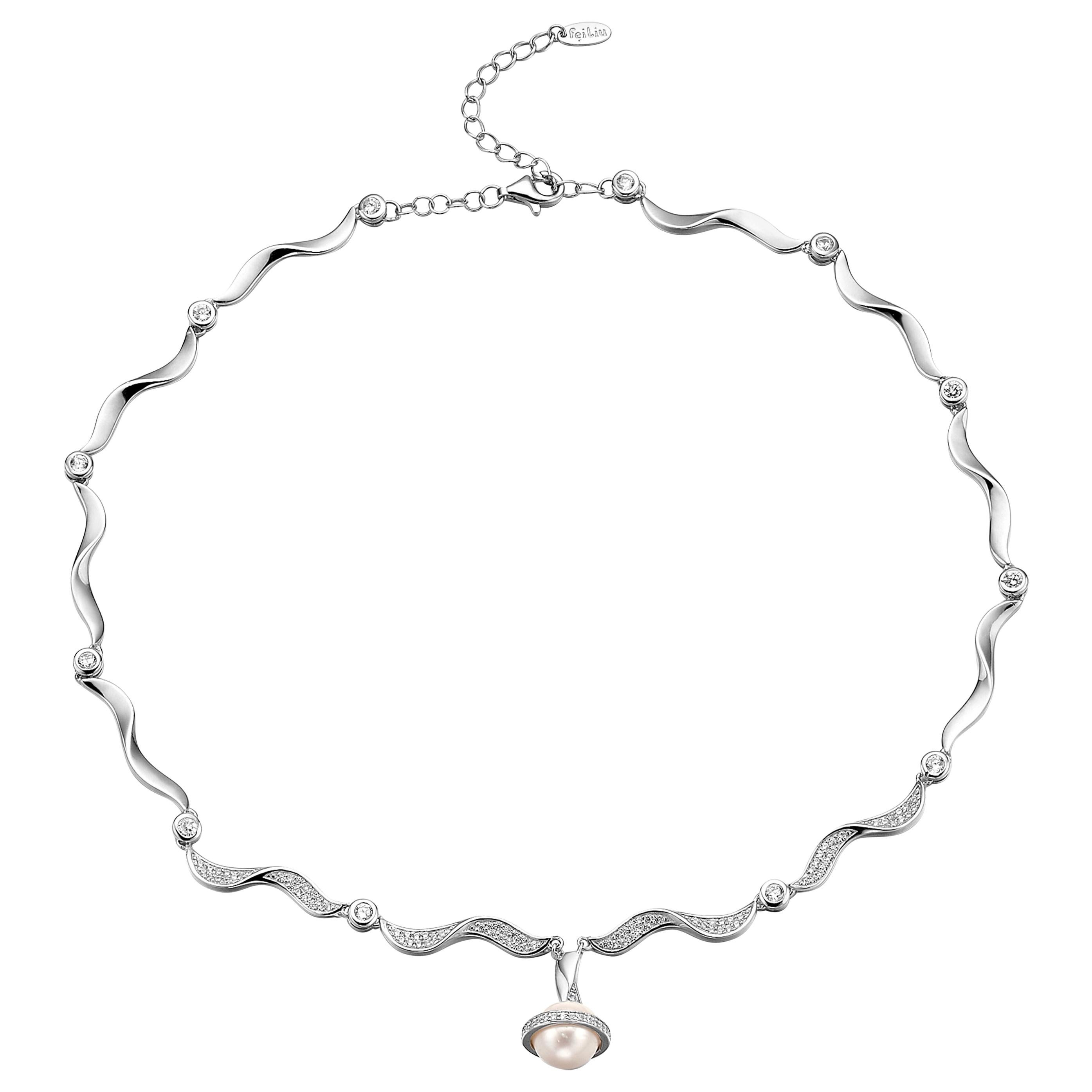 Fei Liu Freshwater Pearl Cubic Zirconia Sterling Silver Choker Necklace