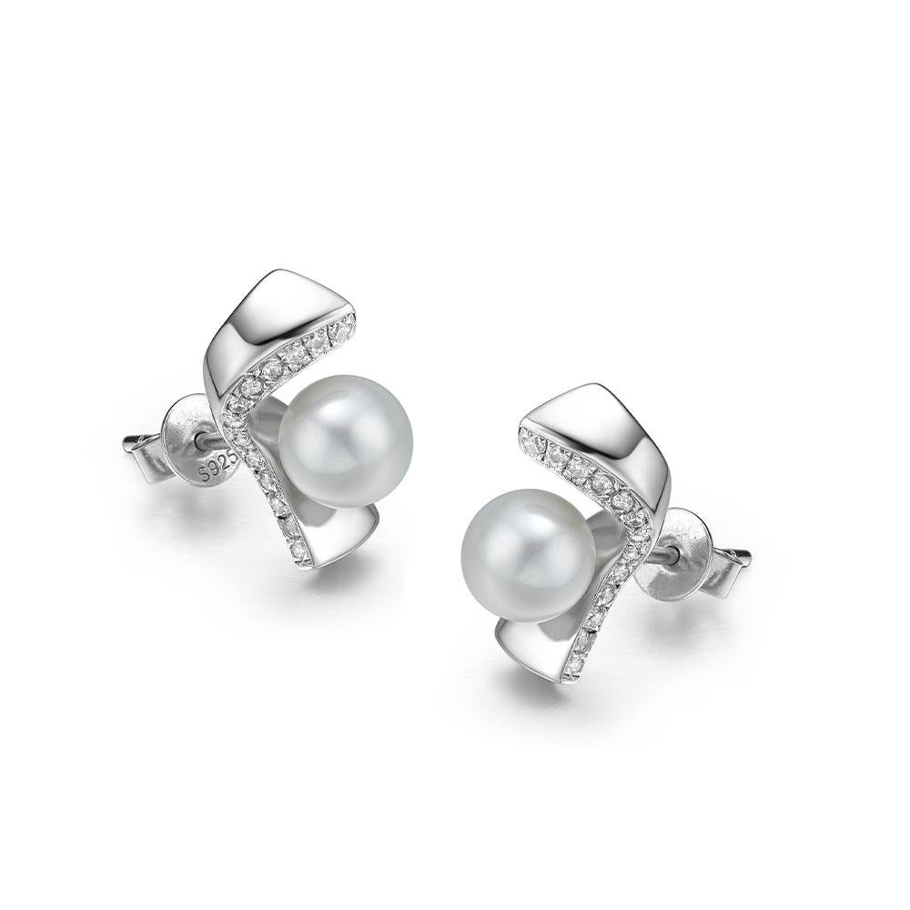 Contemporary Fei Liu Freshwater Pearl CZ Sterling Silver Stud Pendant and Earring Set