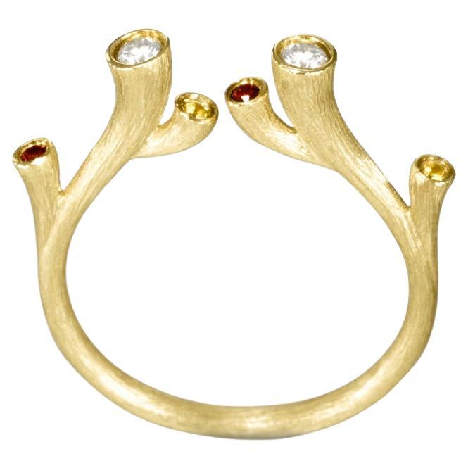 Fei Liu Garnet, Diamond and Citrine 18 Karat Yellow Gold Stacking Ring For Sale