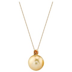 Fei Liu Garnet South Sea Pearl 18 Karat Yellow Gold Pendant Necklace