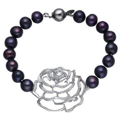 Fei Liu Gem-Set Rose Peacock Pearl Sterling Silver Bracelet - 7.5 inches