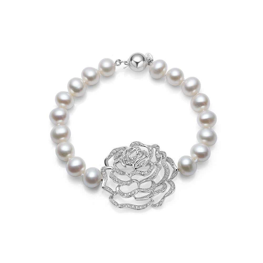 Contemporary Fei Liu Gem-Set Rose Pearl Sterling Silver Bracelet - 7.5 inches For Sale