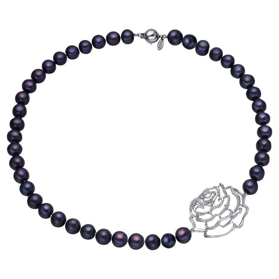 Fei Liu  Collana corta di perle di pavone con incastonatura di gemme rosa a filo singolo A. Silver in vendita