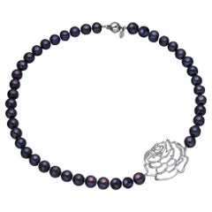 Fei Liu  Gem-Set Rose Single Strand Peacock Pearl Short Necklace Sterling Silver