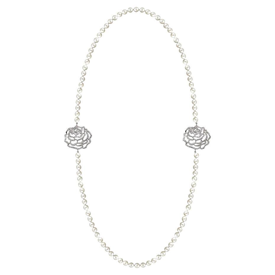 Fei Liu Collier opéra à rang unique de perles roses serties de pierres précieuses 925 - 36 pouces