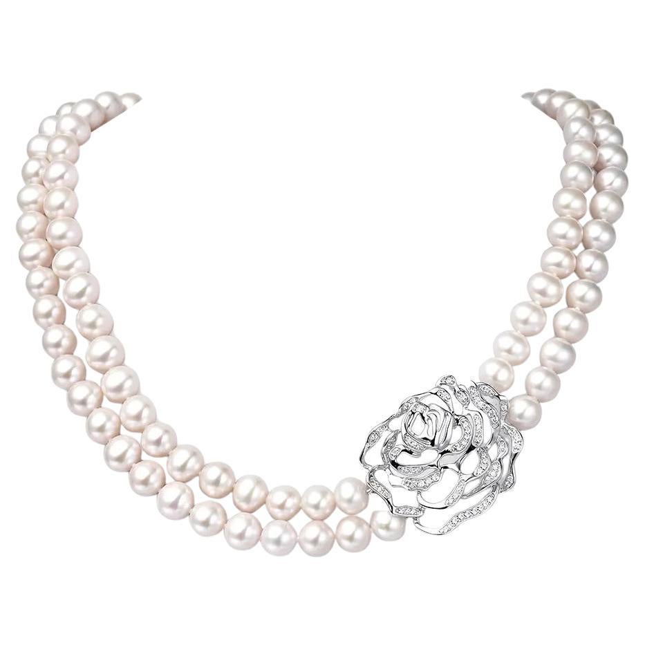 Fei Liu - Collana di perle rosa incastonate a due fili - A. Silver - 16,5 pollici