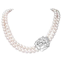 Fei Liu - Collana di perle rosa incastonate a due fili - A. Silver - 16,5 pollici