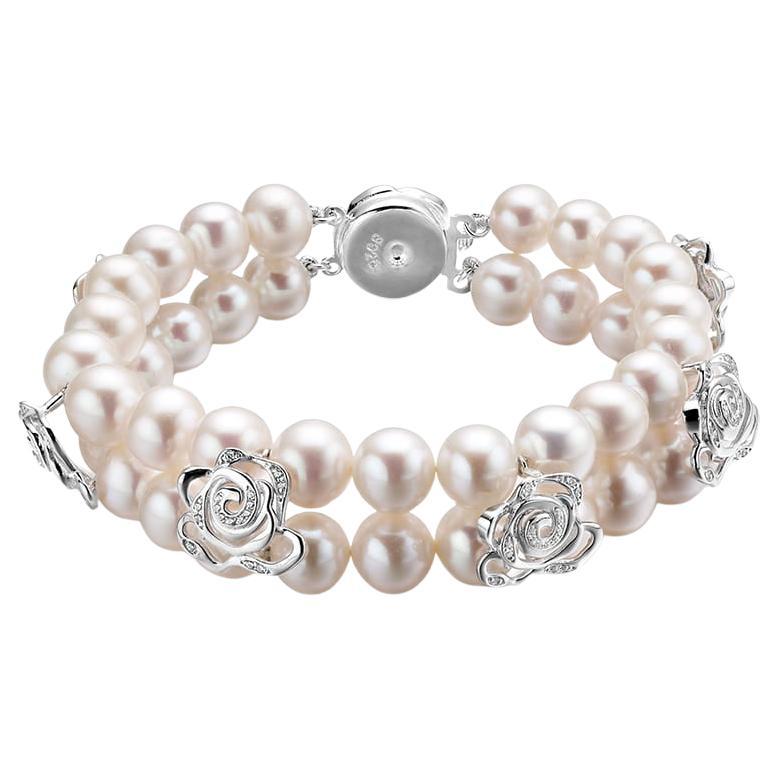 Fei Liu Gem-Set Rose Two-Strand Pearl Sterling Silver Bracelet - 7.5 inches