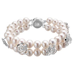 Fei Liu Gem-Set Rose Two-Strand Pearl Sterling Silver Bracelet - 7.5 inches