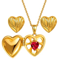 Fei Liu Gold Plated Silver 'Love' Inscribed Locket and Earrings Set