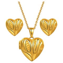 Fei Liu Gold Plated Silver 'Love' Inscribed Locket and Earrings Set