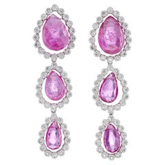 Fei Liu Graduated Pink Tourmaline and Diamond 18 Karat White Gold Drop Earrings