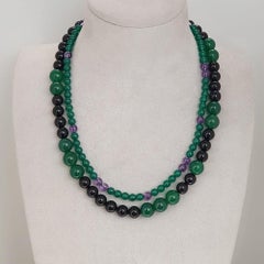 Fei Liu Green Agate, Onyx and Amethyst Two-Strand Graduated Bead Necklace - 16"