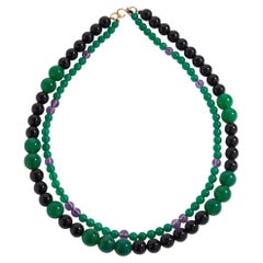 Fei Liu Green Agate, Onyx and Amethyst Two Strand Graduated Bead  Necklace - 16 