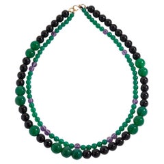 Fei Liu Green Agate, Onyx and Amethyst Two-Strand Graduated Bead Necklace - 16"