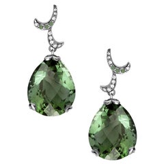 Fei Liu Green Amethyst Diamond 18 Karat Black Gold Filigree Egg Drop Earrings