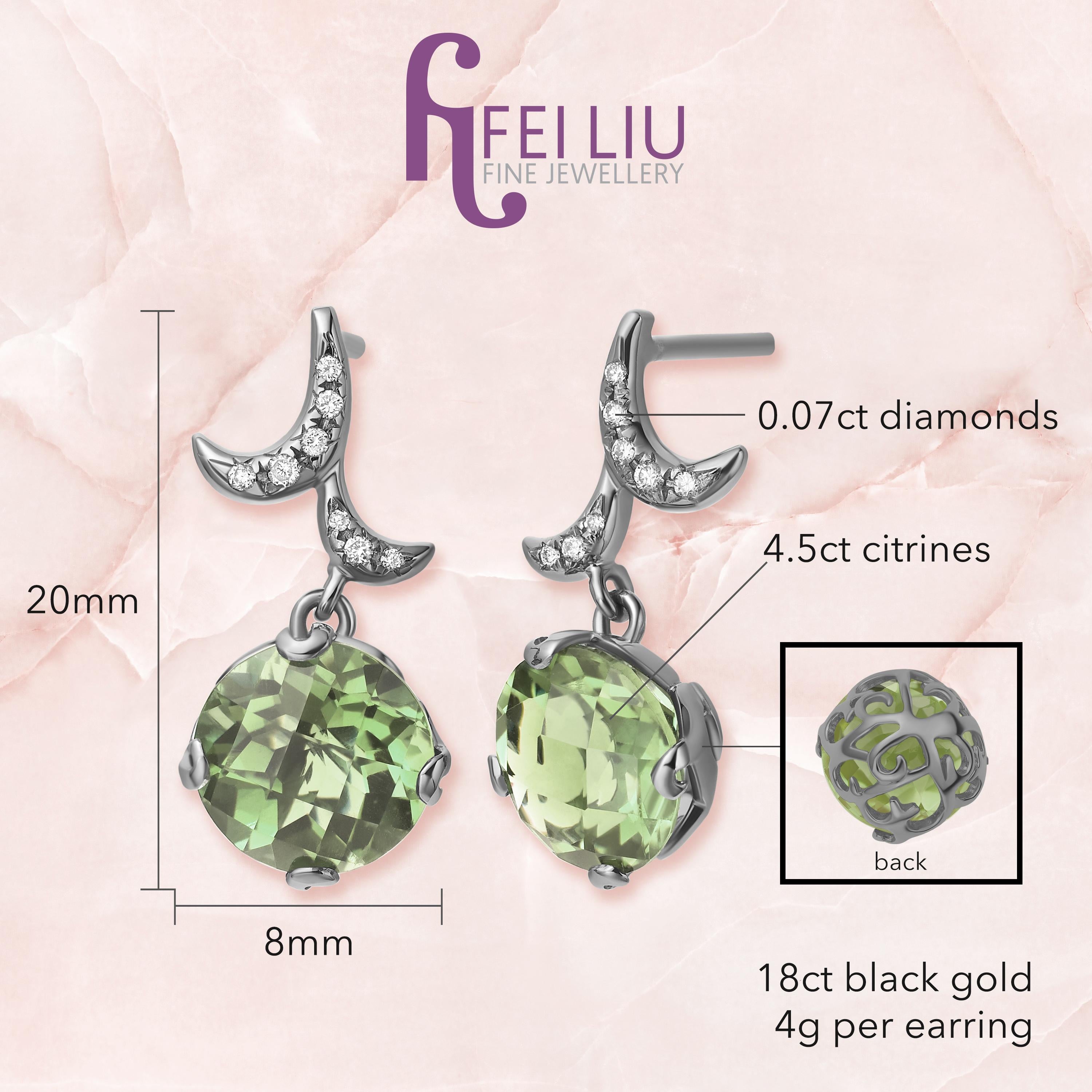 Description:
Emulating femininity and glamour, the Whispering collection is full of colour and form. Inspired by the twisting, sculptural shape of the exotic orchid flower. Whispering small round stone drop earrings with 4.5ct green amethyst and
