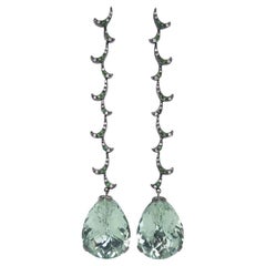 Fei Liu Green Amethyst Garnet Diamond 18 Karat Black Gold Drop Earrings