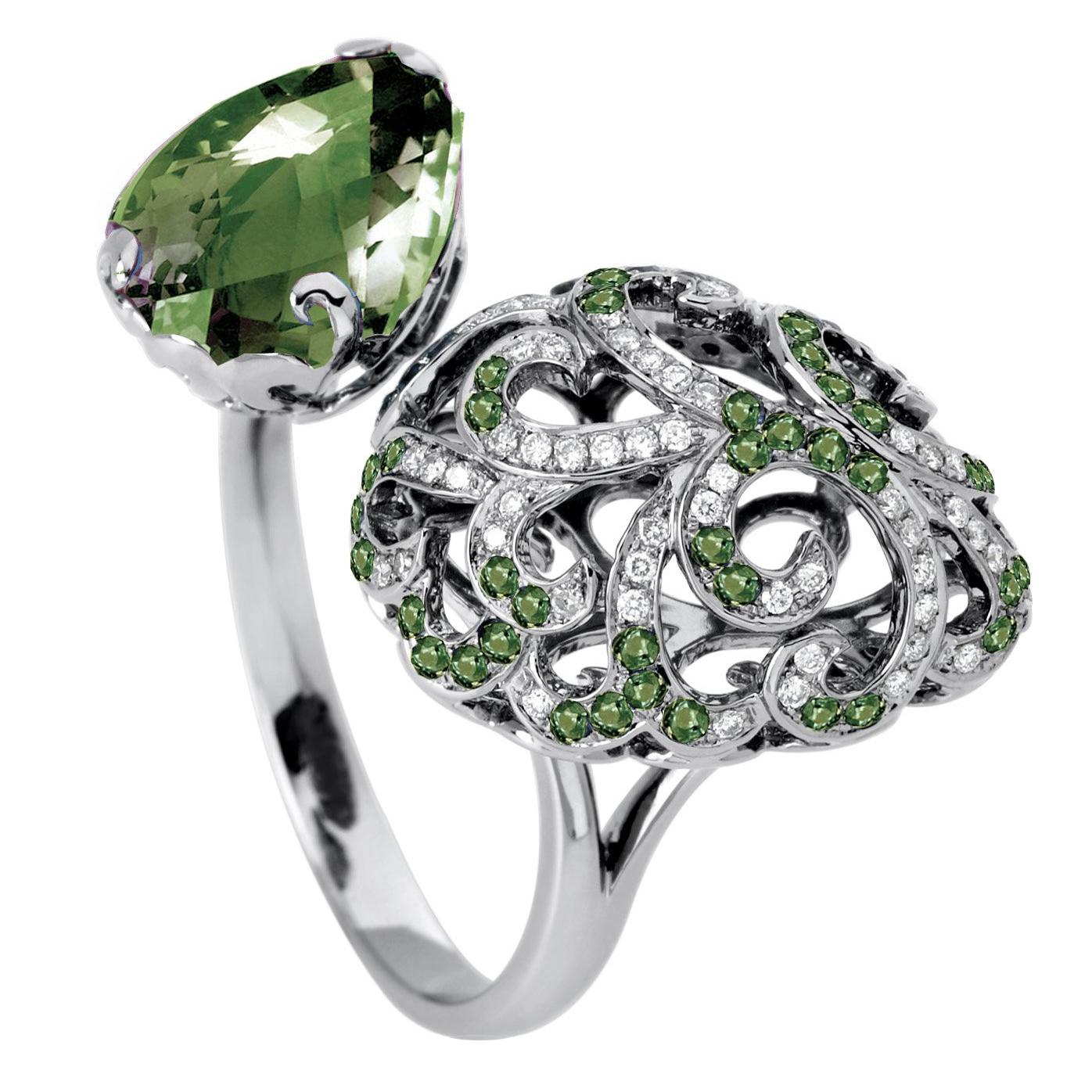 Fei Liu Green Amethyst Green 18 Karat Diamond Black Gold Open