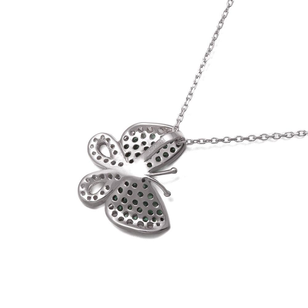 Taille brillant Fei Liu Collier à pendentif papillon en argent 925 avec zircon cubique vert et blanc en vente