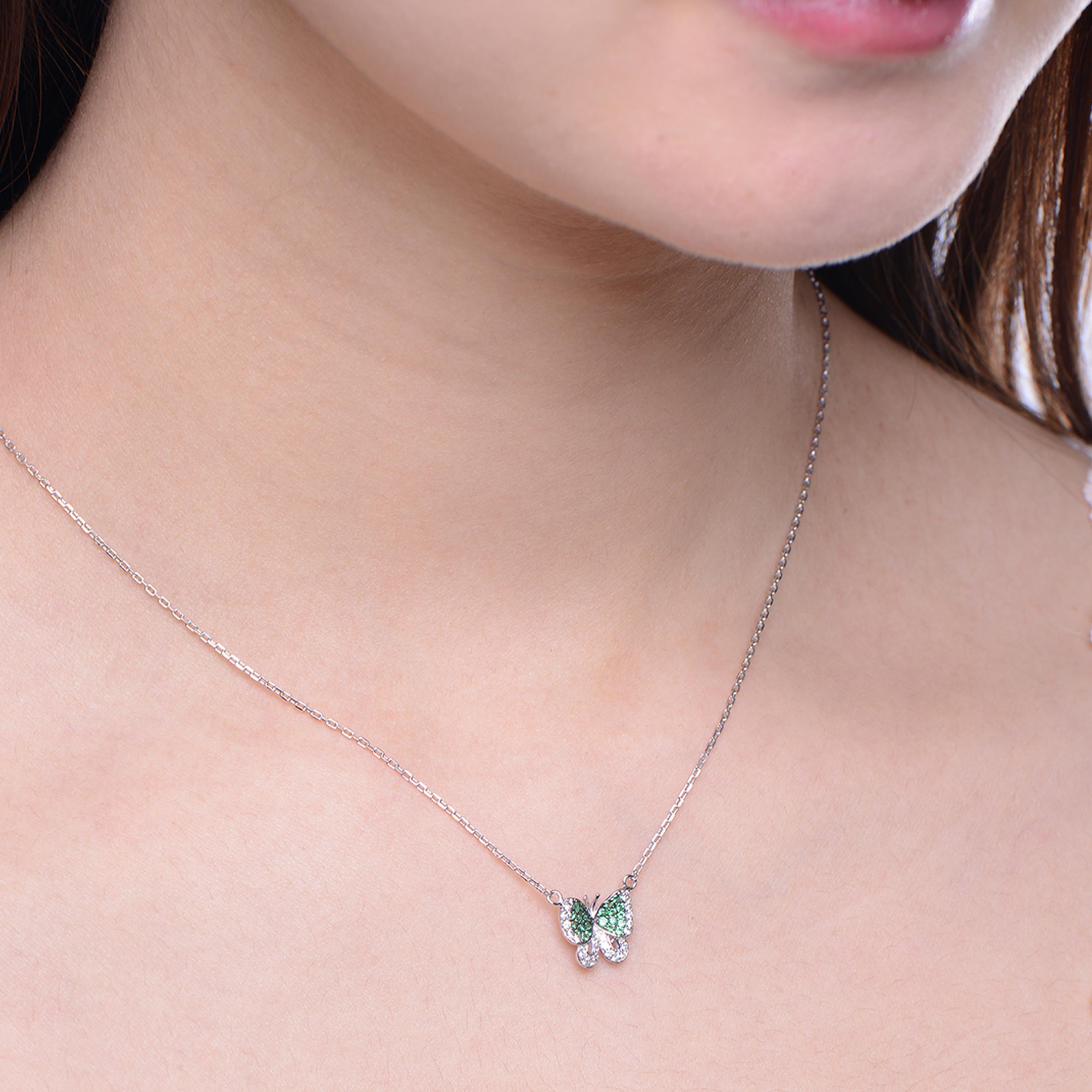 Contemporaneo Fei Liu Set di gioielli a forma di farfalla in argento 925 con cubic zirconia verde e bianco in vendita