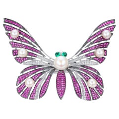 Fei Liu Green Cabochon Pink White Cubic Zirconia Pearl Silver Butterfly Ring