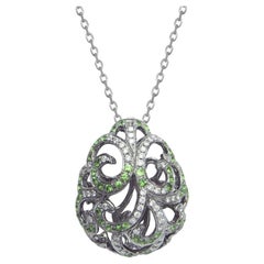 Fei Liu Collar Colgante Granate Verde y Dia 18 Kilates Oro Calado Filigrana