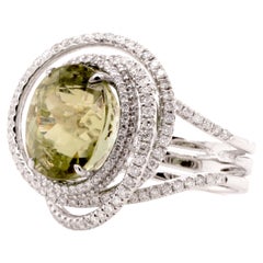 Fei Liu Green Tourmaline Diamond 18 Karat White Gold Cocktail Ring