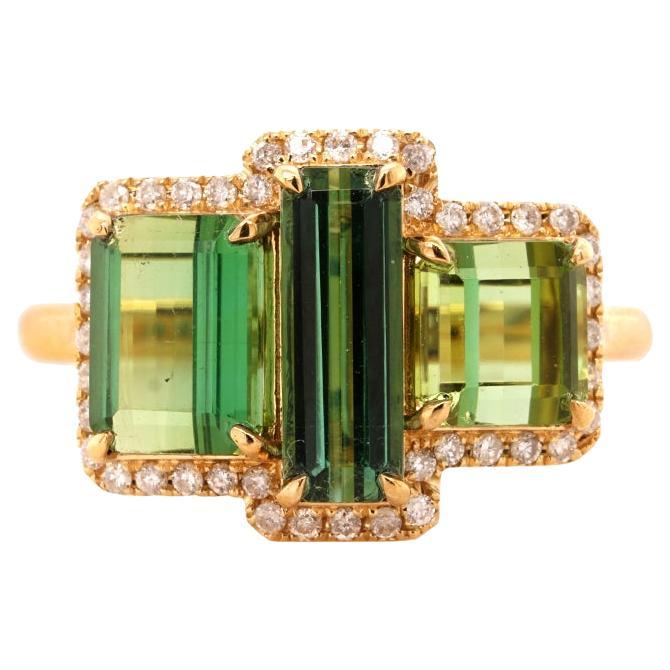 Fei Liu Green Tourmaline Diamond 18 Karat Yellow Gold Geometric Ring