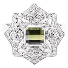 Fei Liu Green Tourmaline Diamonds 18 Karat White Gold Dress Ring