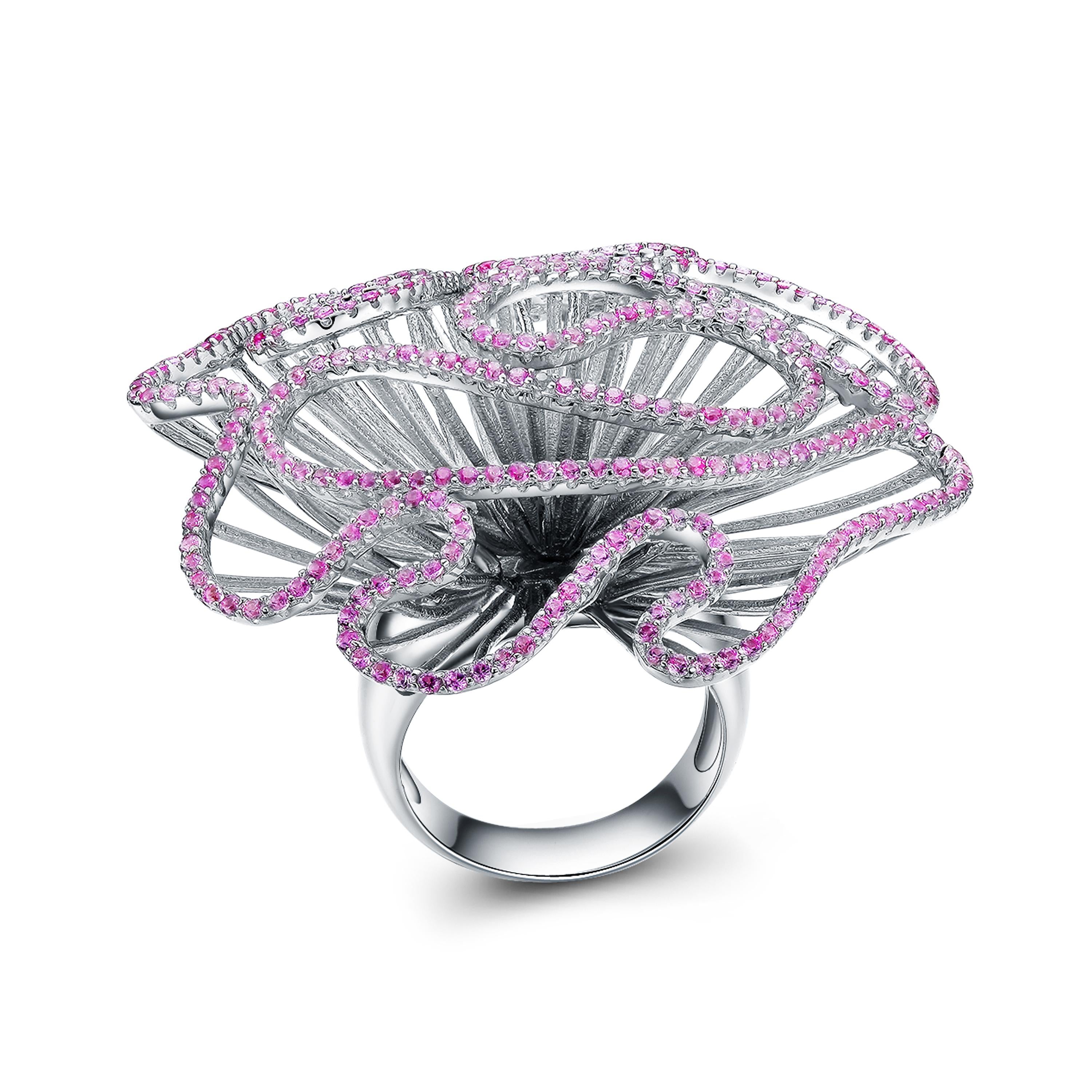 Contemporary Fei Liu Hearts and Arrows Pink Cubic Zirconia Sterling Silver Cocktail Ring
