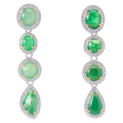 Fei Liu Imperial Green Jade Diamond 18 Karat White Gold Asymmetric Long Earrings