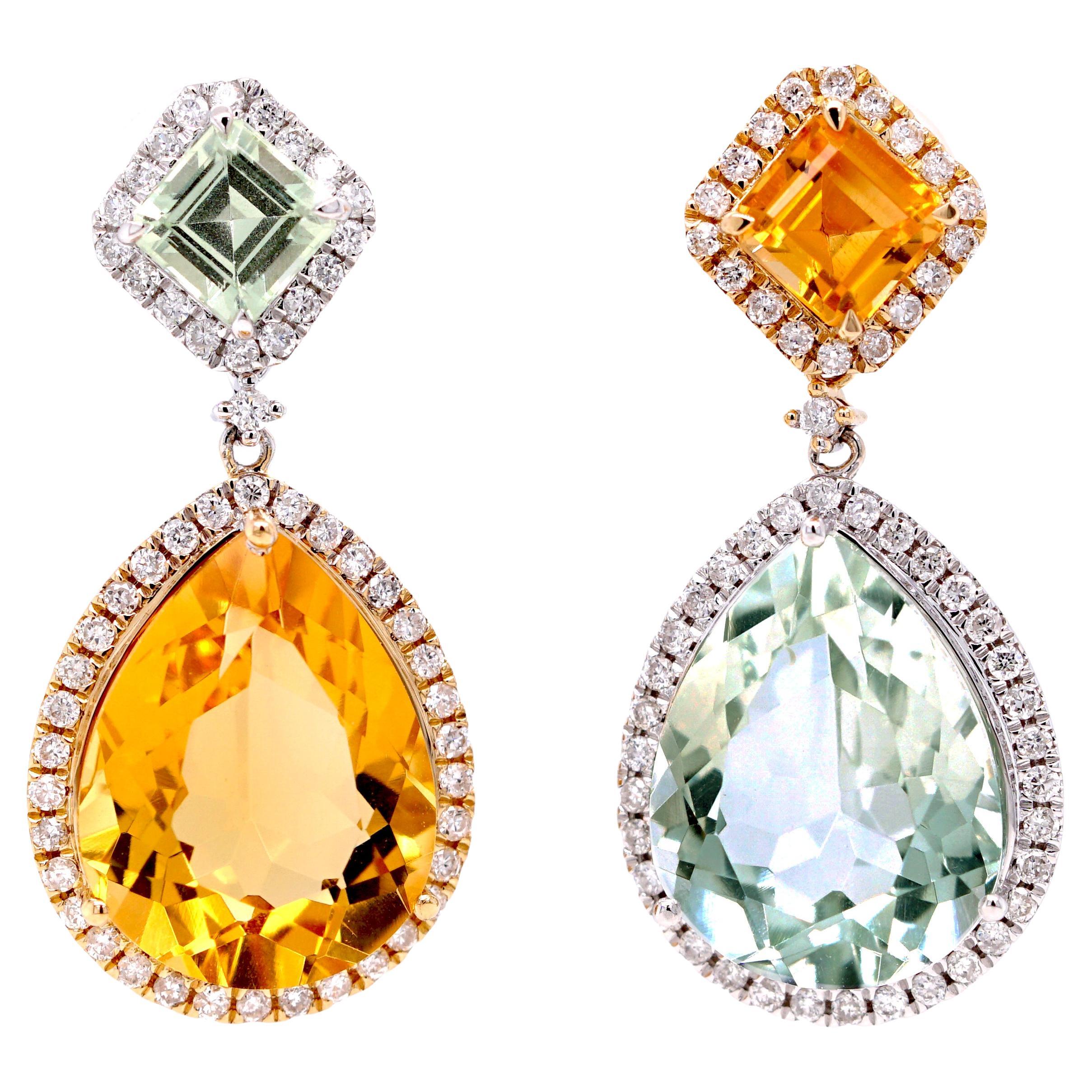 Fei Liu Inverted Citrine Green Amethyst Diamond 18ct Gold Gemstone Earrings