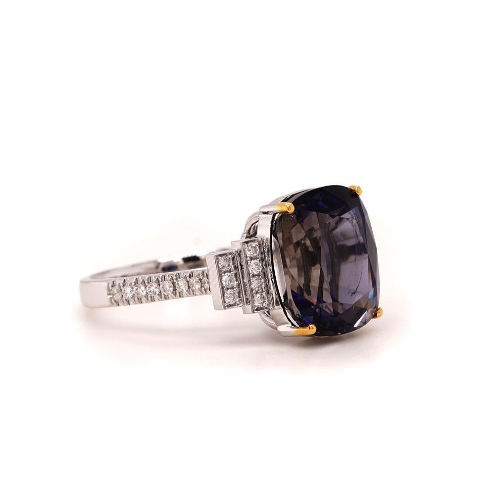 Cushion Cut Fei Liu Iolite Diamond 18 Karat White Gold Cocktail Ring