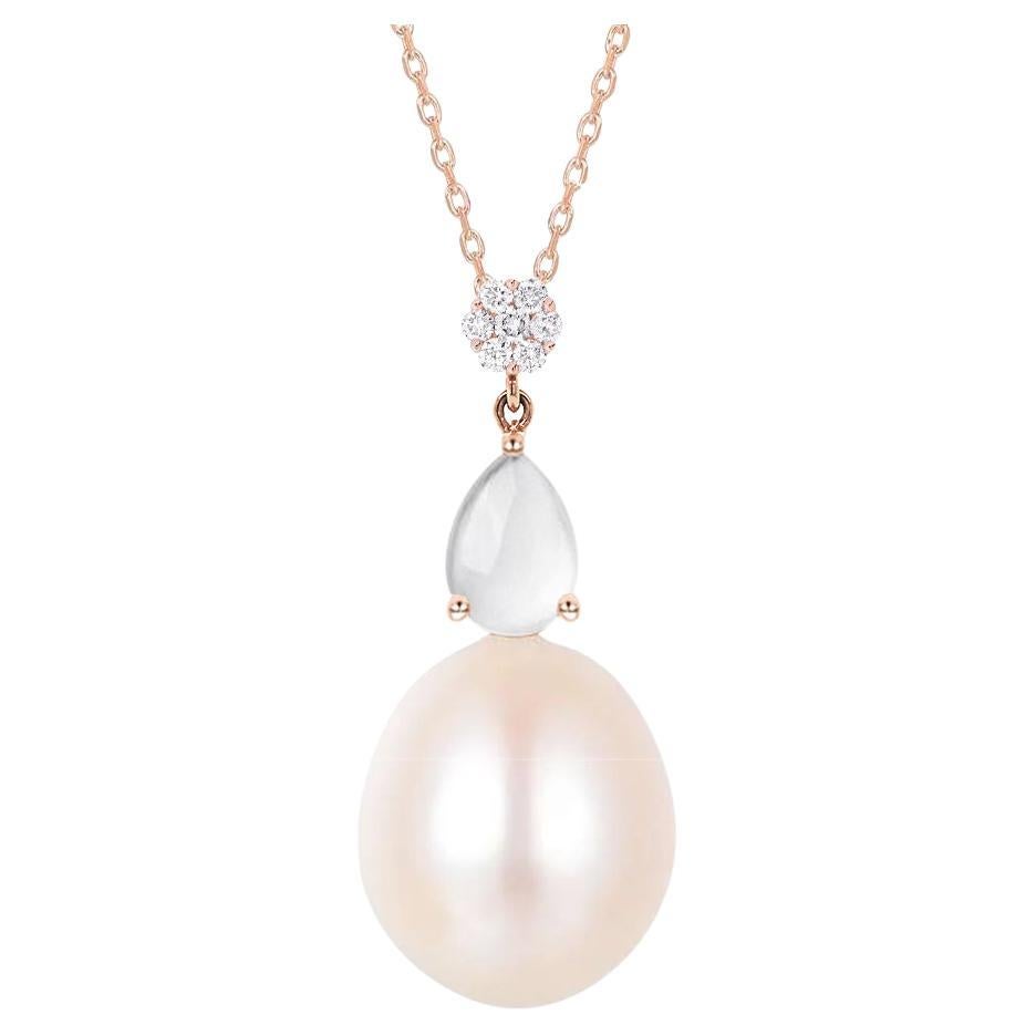 Fei Liu Jade, Diamond and Pearl 18 Karat Rose Gold Pendant Necklace For Sale