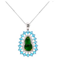 Fei Liu Jade Diamond Topaz 18 Karat White Gold Pendant Necklace