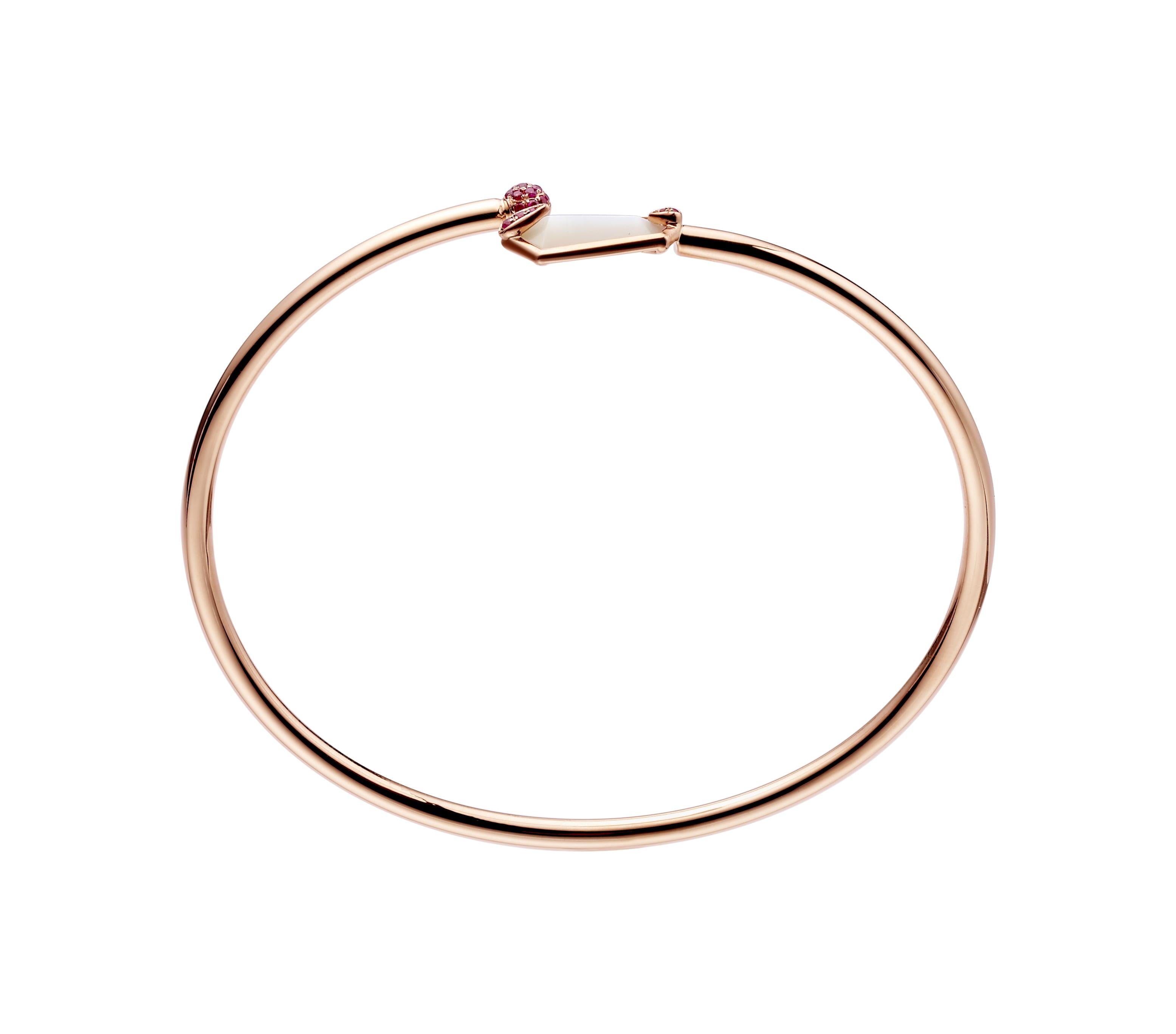 Contemporary Fei Liu Mother of Pearl Pink Sapphire Rose Gold Bangle Bracelet