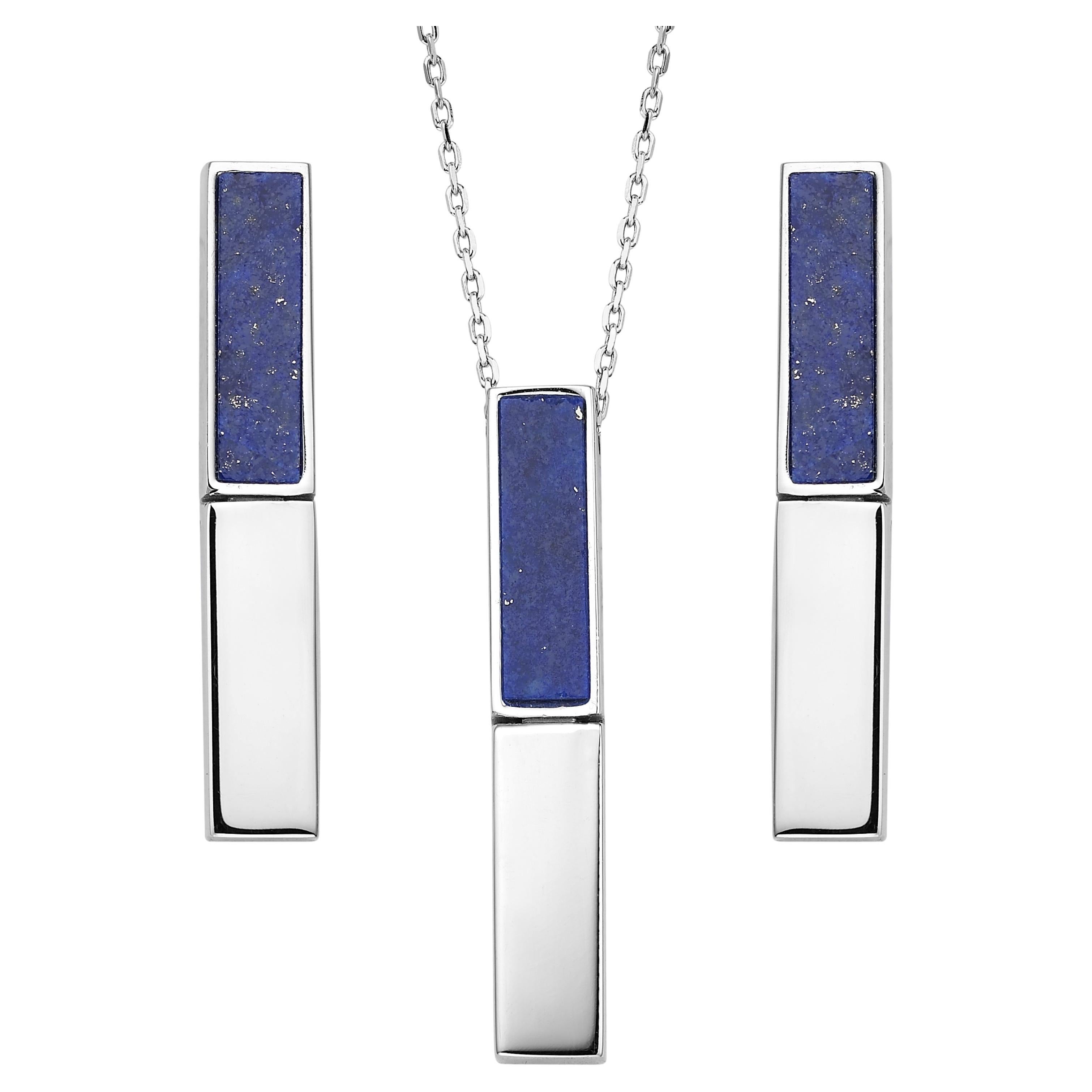 Fei Liu Lapis Lazuli Sterling Silver Pendant Drop Earrings Set