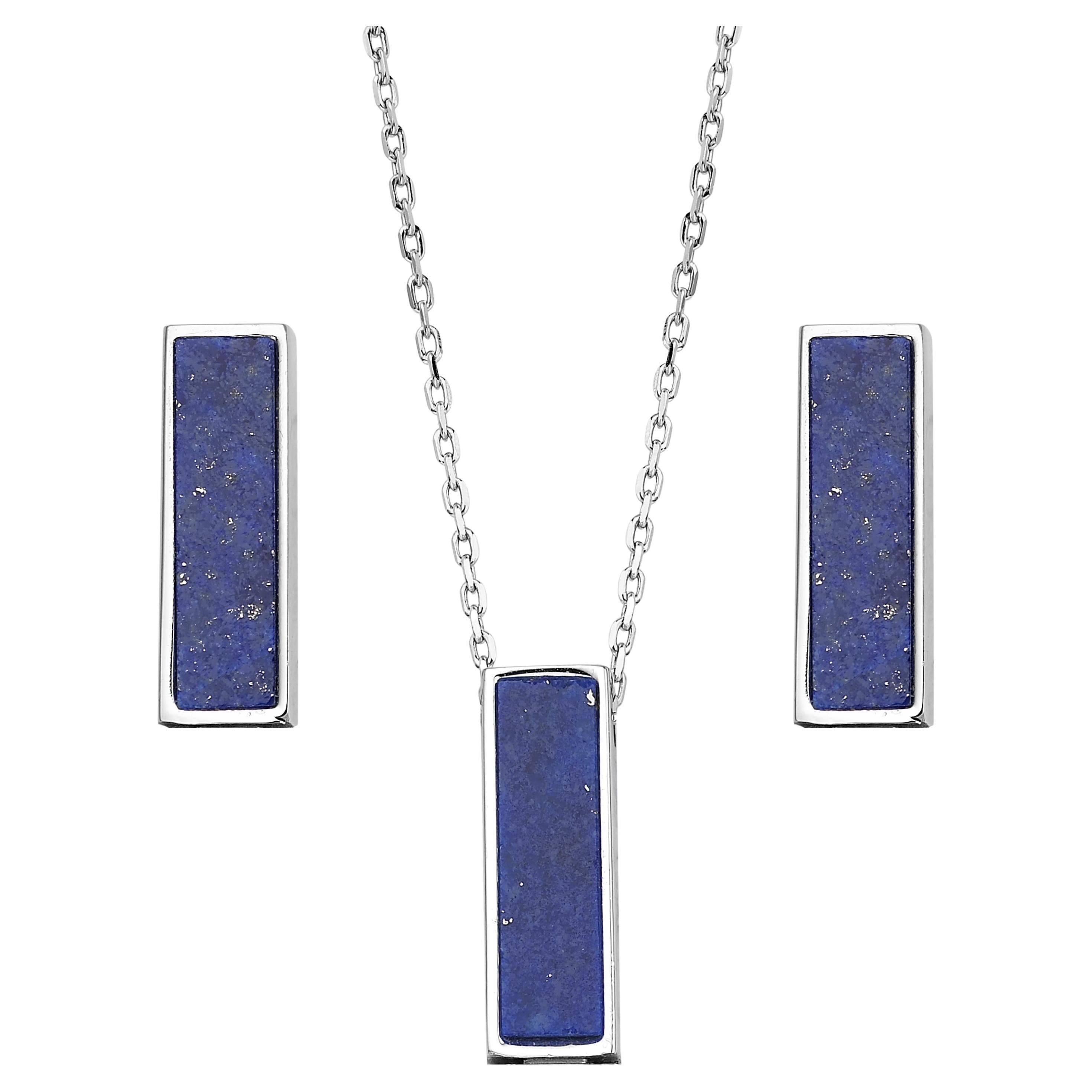 Stunning Lapis Lazuli Crystal Six Faceted Pendant on 18" White Gold Filled Chain 